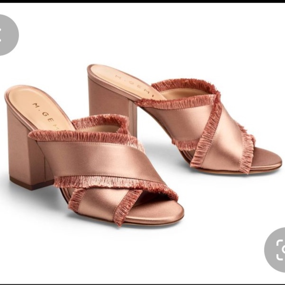 M.Gemi Satin Fringe Block Heel Sandals